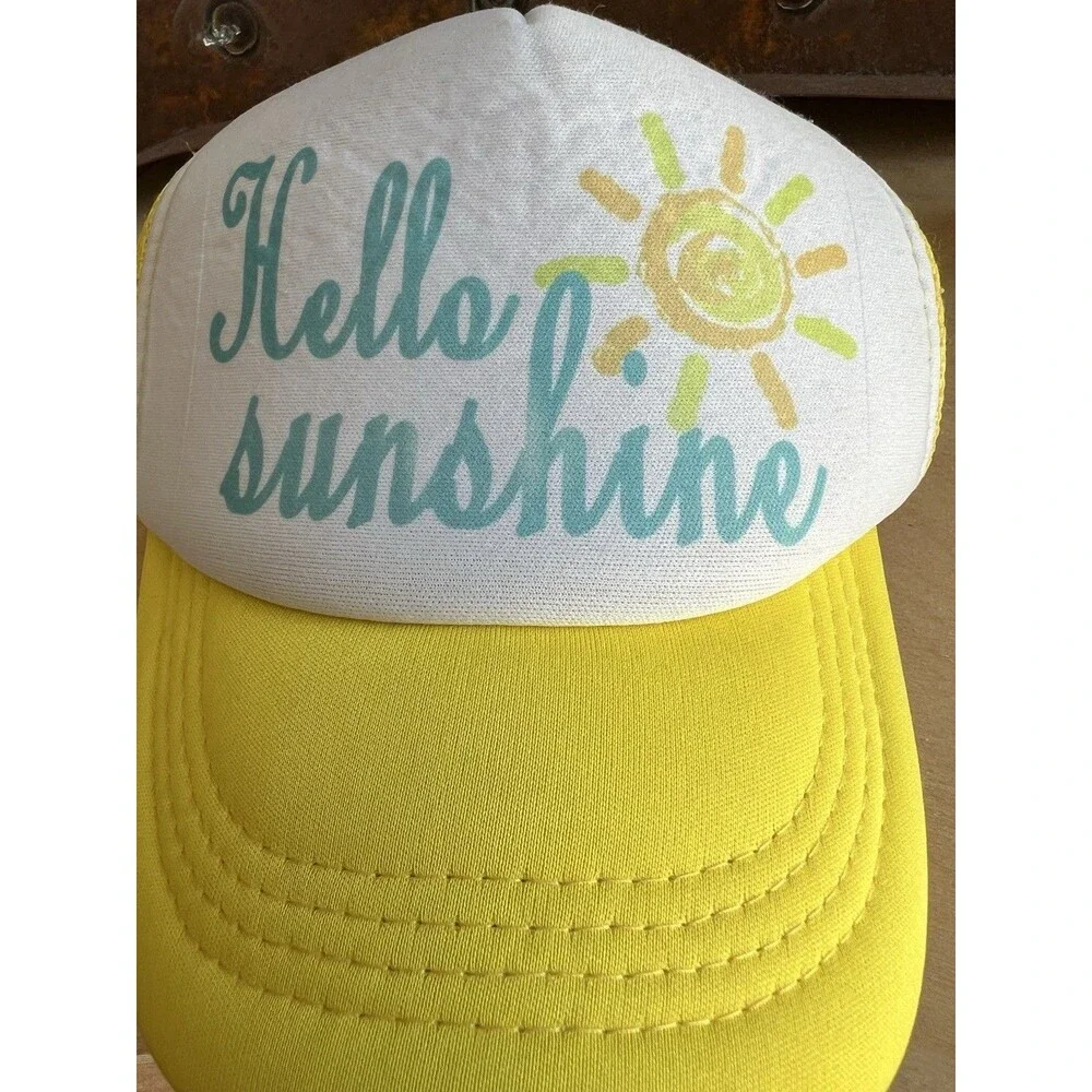 HELLO SUNSHINE Summer Beach Yellow Baby Toddler Trucker Hat 45-50cm 1-3 yrs NEW